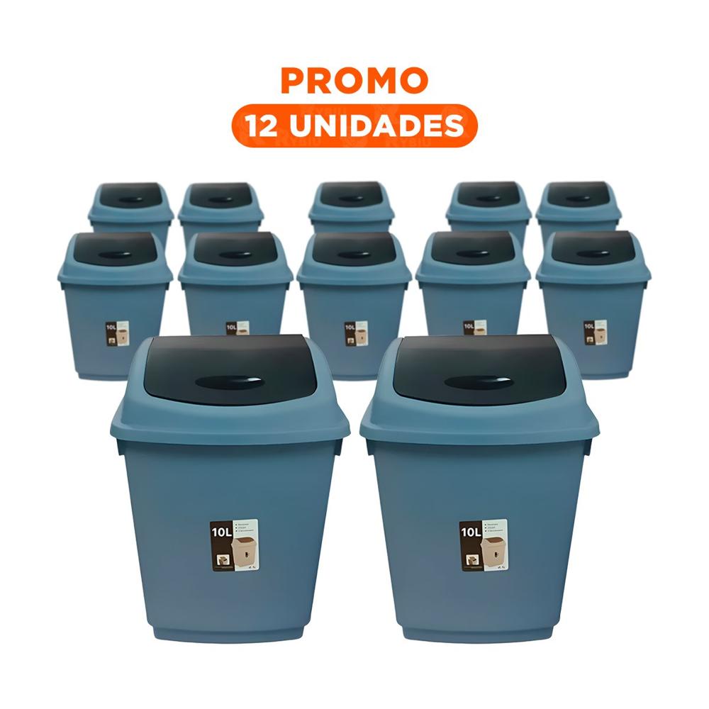 Pack12 Contenedor de Basura con Tapa Vaiven y Acabado Azul 10L