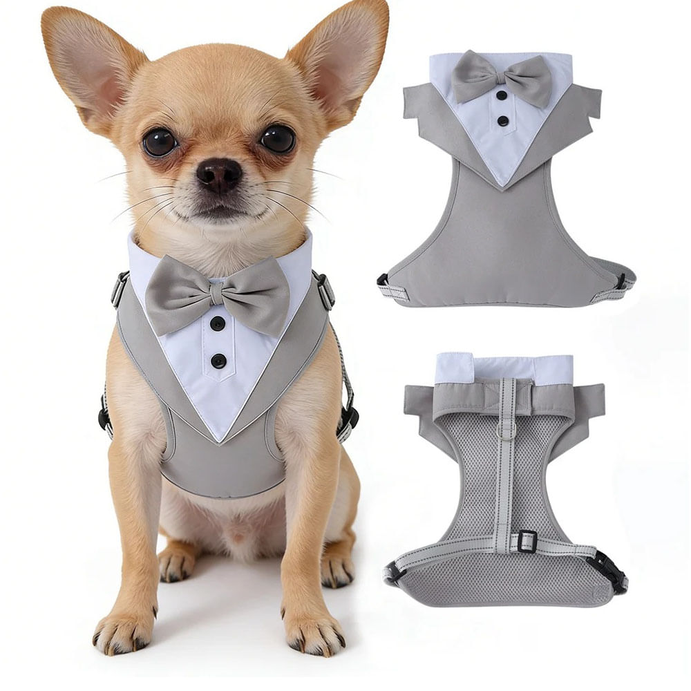 ARNÉS SMOKING PARA PERROS PARA BODAS Y EVENTOS - PLOMO Talla M