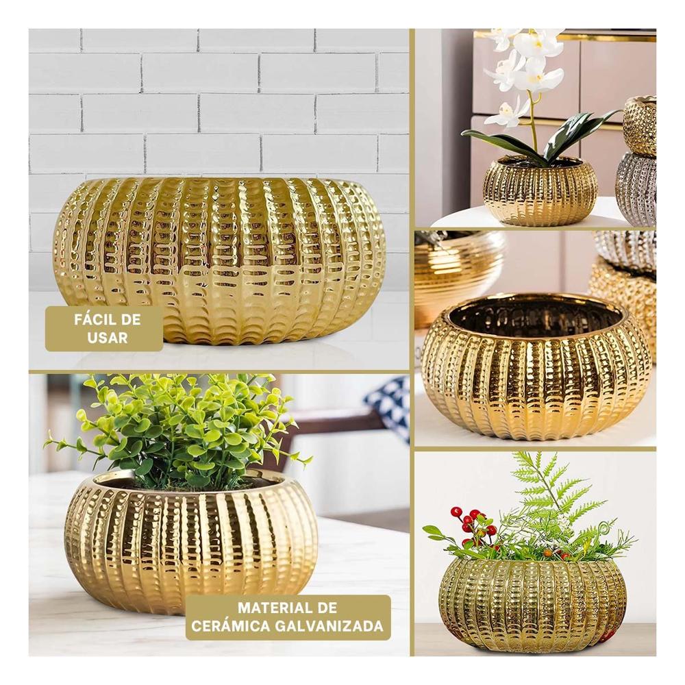 Vasija Cuenco Ceramica Dorado Acanalado Para Interior Casa Y Ligas Regalo
