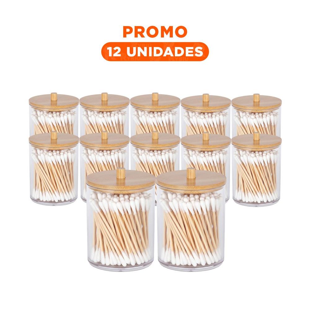 Pack12 Recipiente Acrilico con Tapa de Madera 7x11cm Transparente Practico Plus