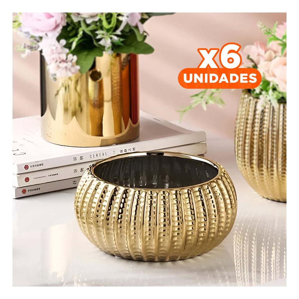 Pack6 Jardinera Redonda Ceramica Dorado 17.5x22x11.5cm