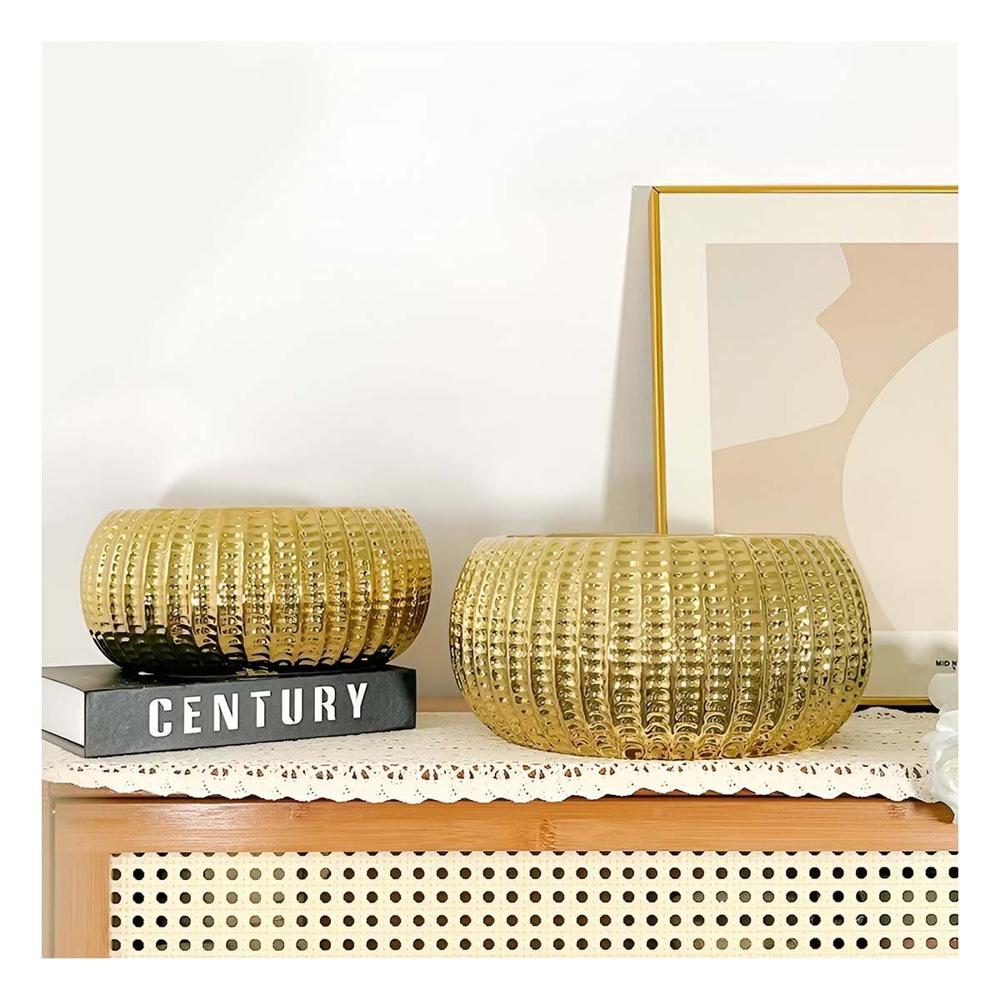 Jardinera Cuenco Ceramica Galvanizada 15x20x10.5cm Dorado Acanalado Para Casa Y Papel Regalo