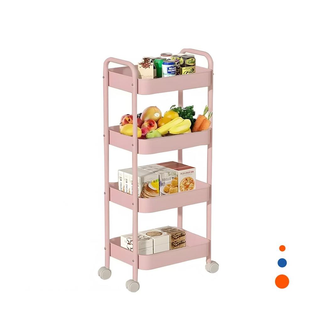 Organizador con ruedas y asas de 4 niveles para hogar metal rosado Y Regalo Sticker