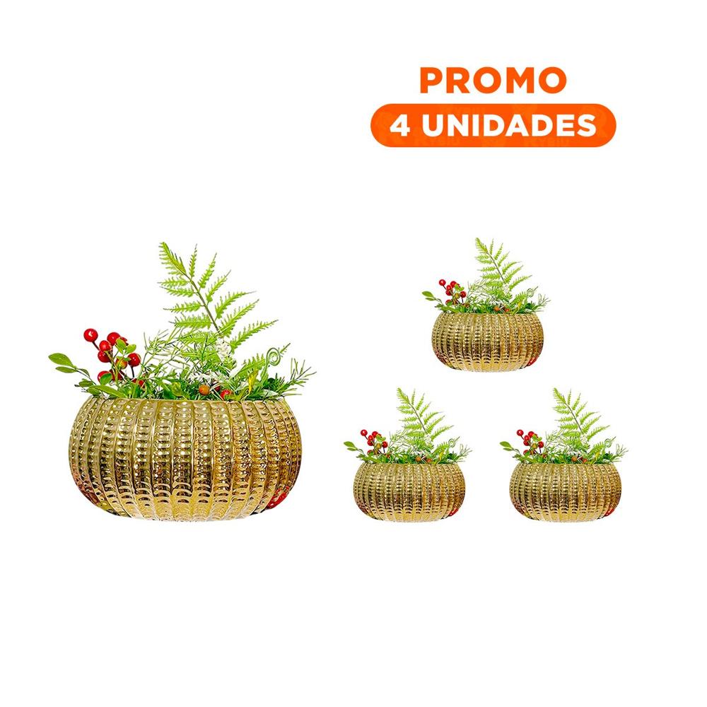 Pack4 Recipiente Dorado Ceramica 17.5x22x11.5cm