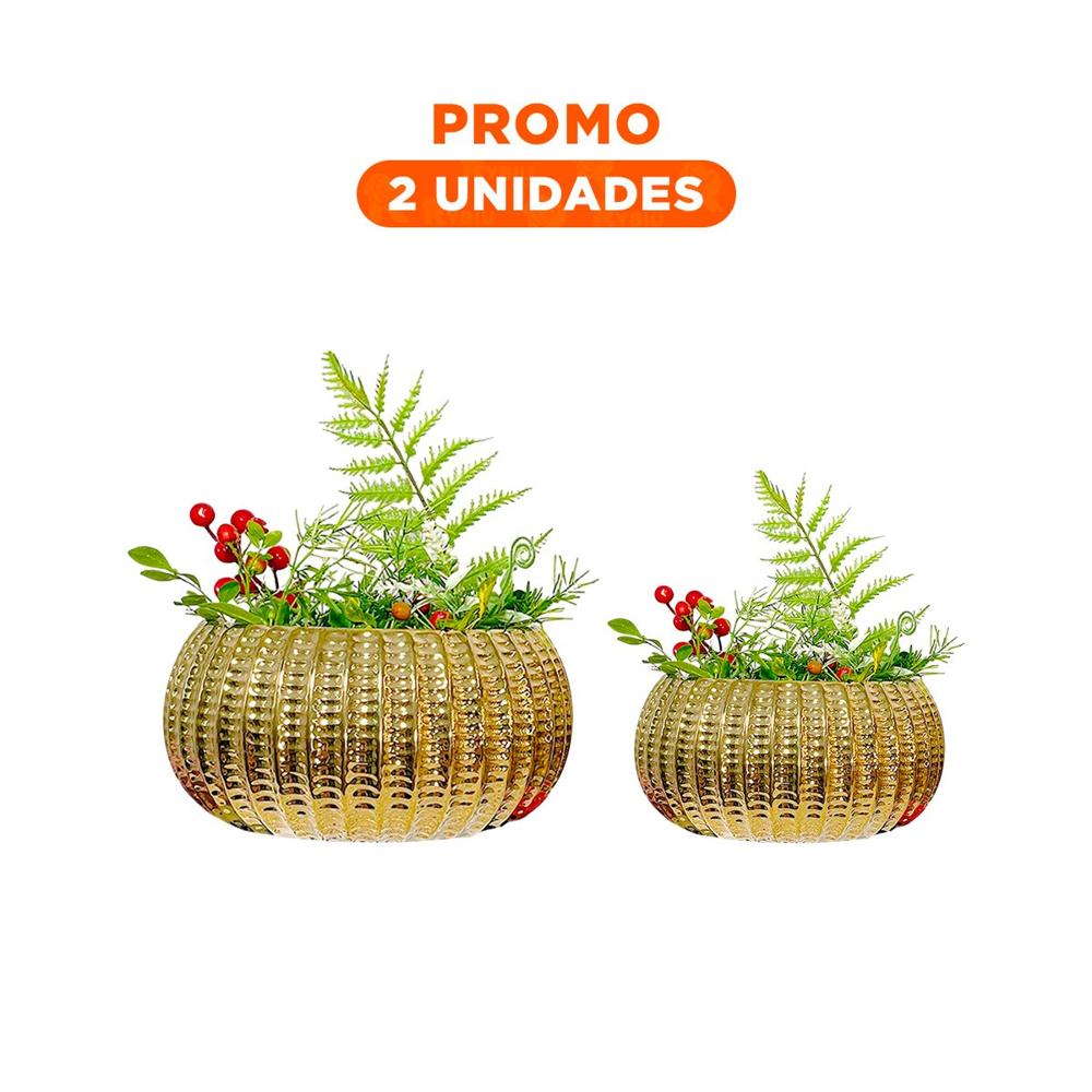 Pack2 Vasija Moderna Ceramica Dorado 17.5x22x11.5cm Y Regalo Sticker