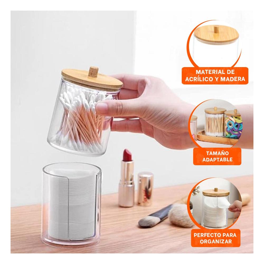 Dispensador Doble de Acrilico con Tapa de Madera Transparente Practico Plus Y Ligas Regalo