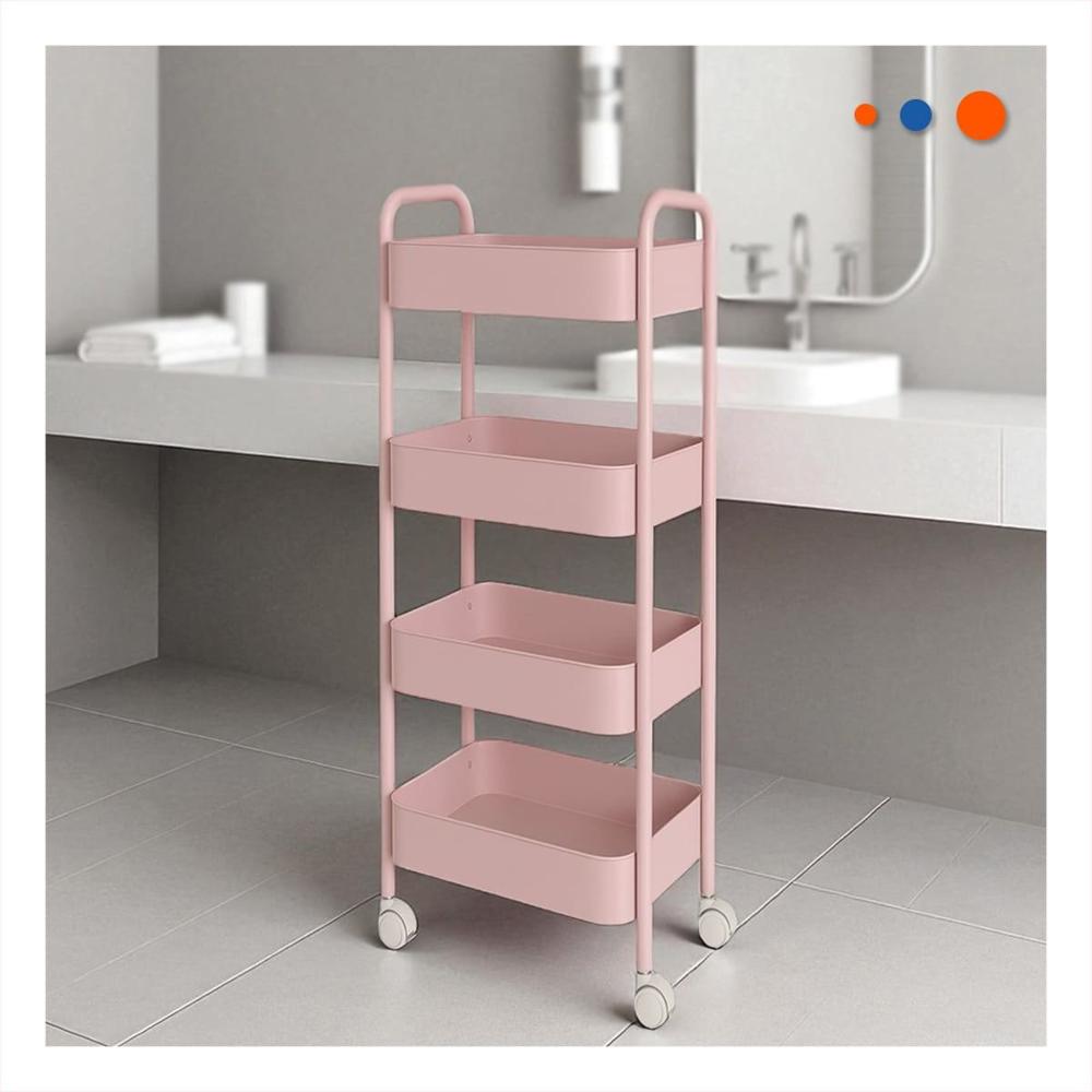 Repisa movil de 4 niveles con ruedas y asas para casa metal rosado Y Papel Regalo