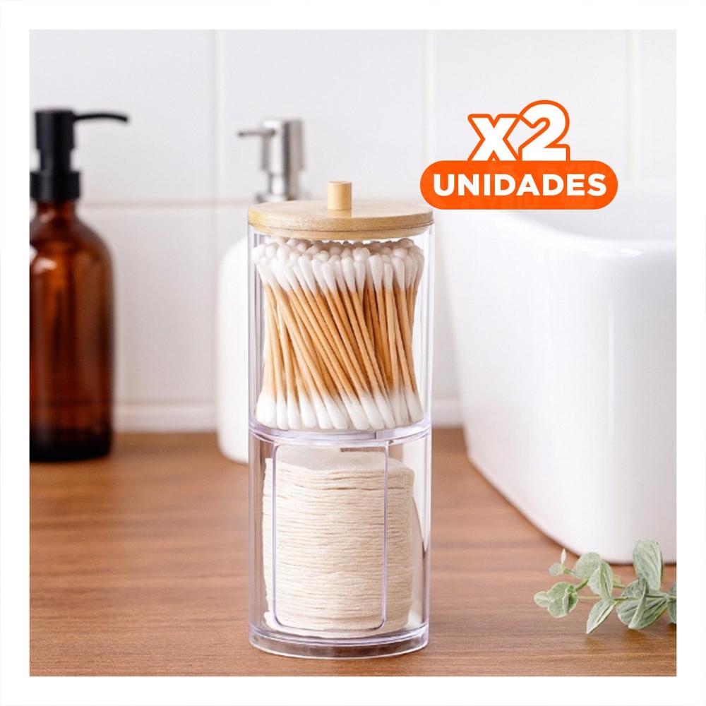 Pack2 Frasco Doble de Acrilico con Tapa de Madera Transparente Multiuso Plus