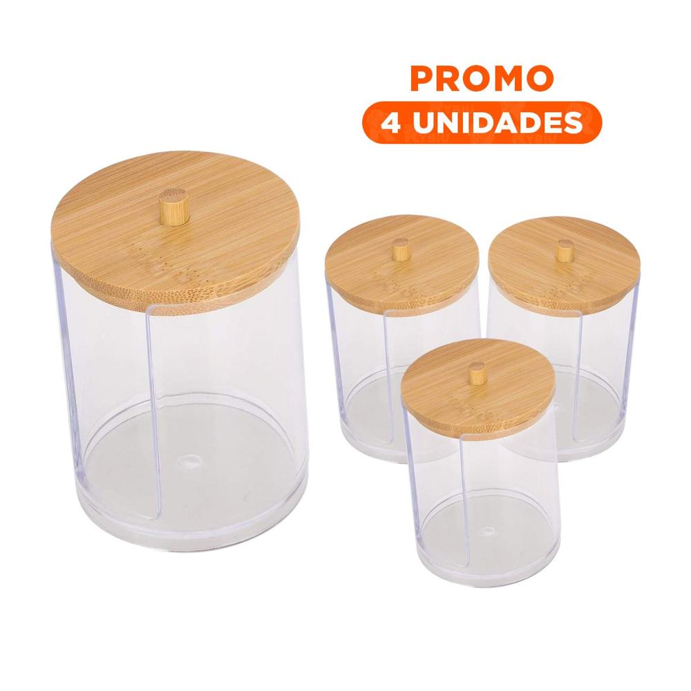 Pack4 Organizador con Madera 7x11 cm Transparente con Diseno Elegante Real