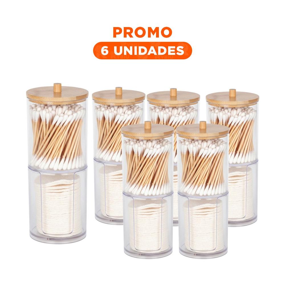 Pack6 Recipiente Doble de Acrilico con Tapa de Madera Transparente Practico Y Regalo Sticker