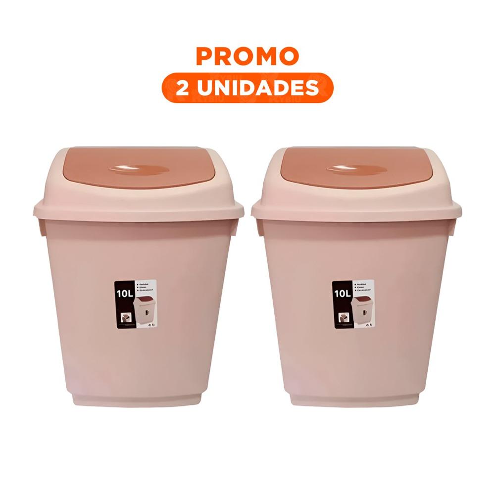 Pack2 Recipiente de Basura con Tapa Vaiven y Acabado Marron 10L YRegalo Sticker