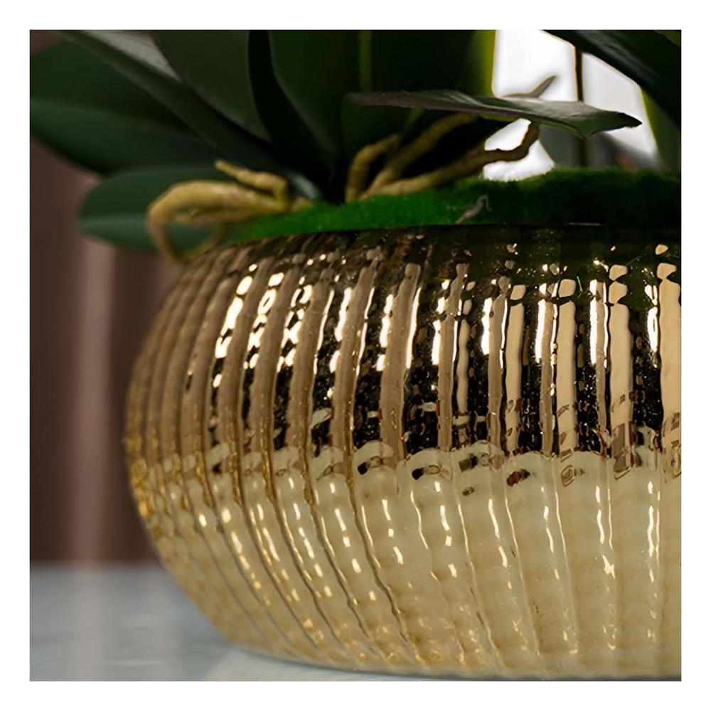 Recipiente Cuenco Ceramica Dorado Acanalado Para Plantas Hogar Y Papel Regalo