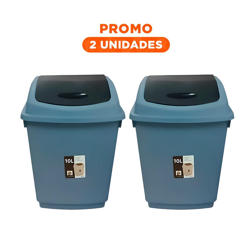Pack2 Recipiente de Basura con Tapa Vaiven y Acabado Azul 10L Y Regalo Sticker