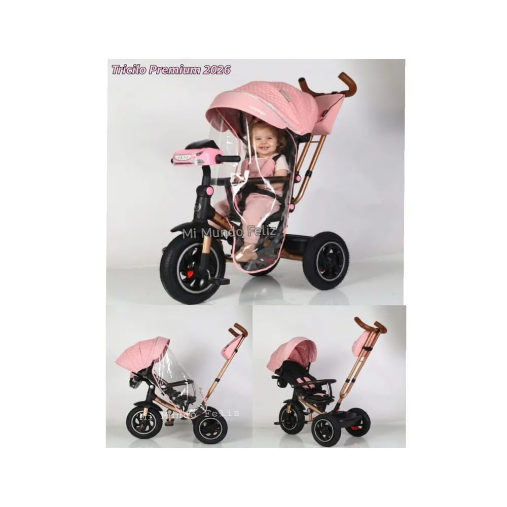 Triciclo para Niños Asiento Giratorio Bluetooth Rosa Premium Rosa