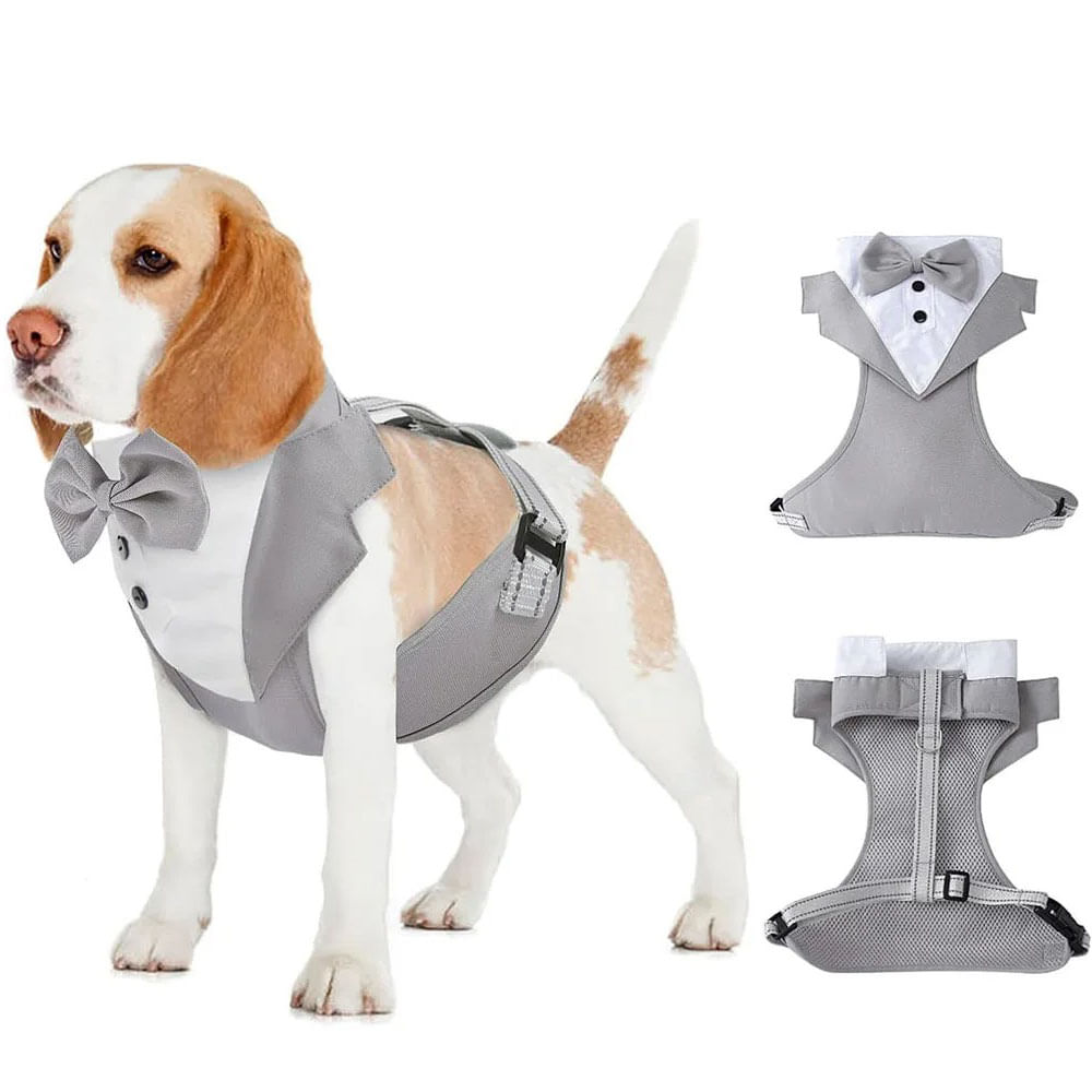 ARNÉS SMOKING PARA PERROS PARA BODAS Y EVENTOS - PLOMO Talla S