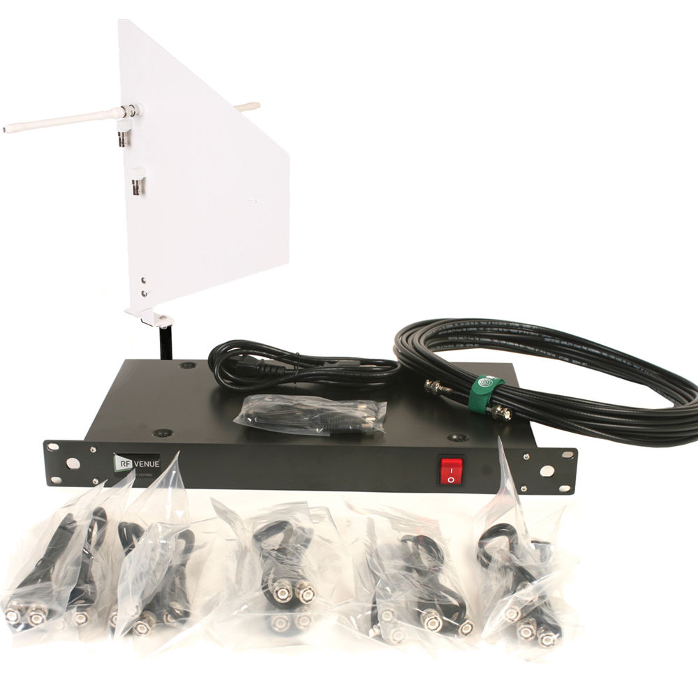 RF Venue Distribuidor de Antena de 4 Canales DISTRO4 con Antena de Diversidad DFIN Blanca
