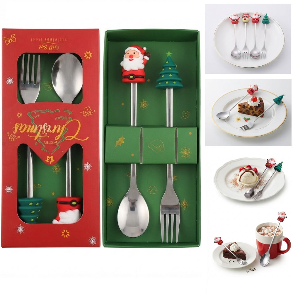 Set de Cubiertos para Postre en Cajita Navidenos