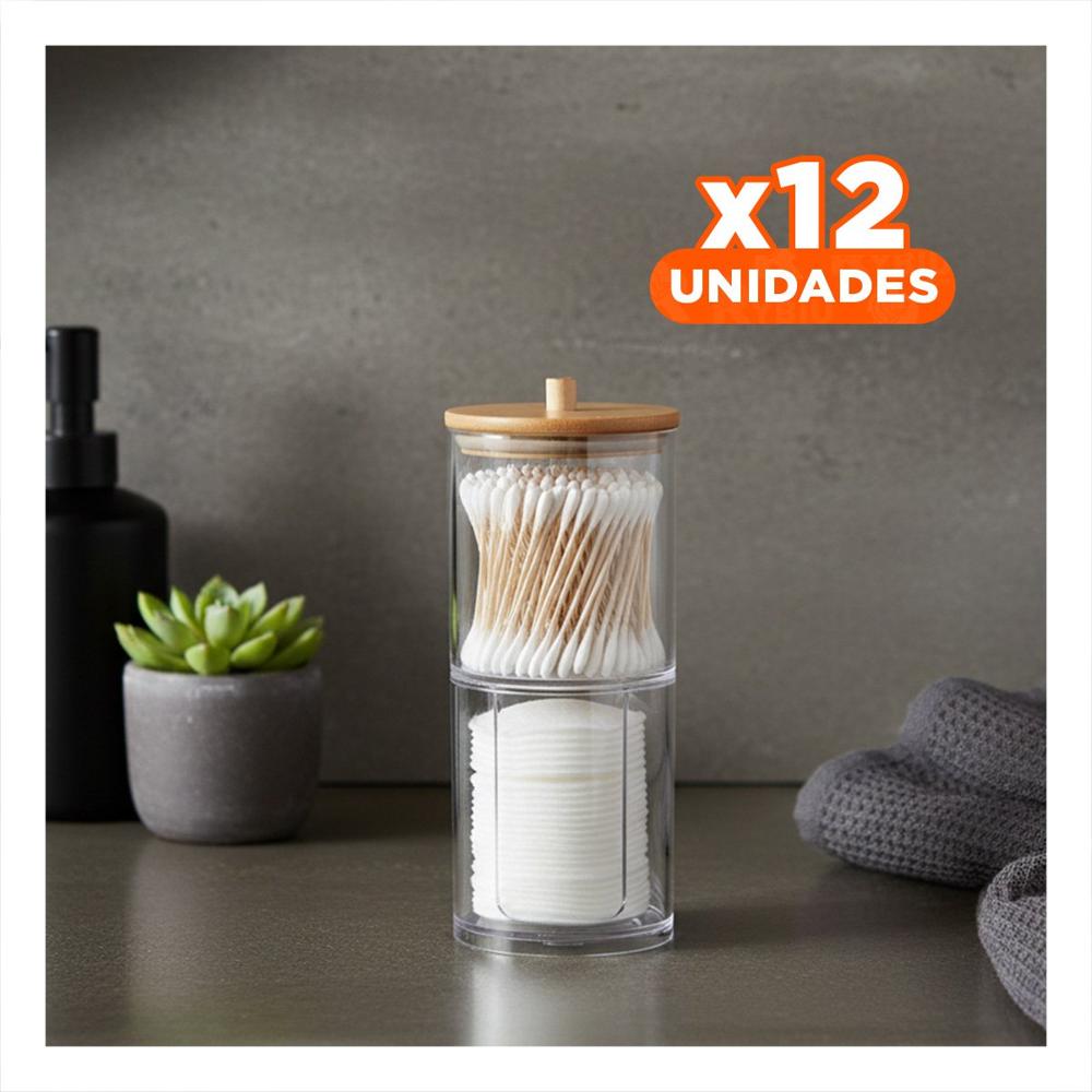 Pack12 Envase Doble de Acrilico con Tapa de Madera Transparente Orden Diario Y Regalo Sticker