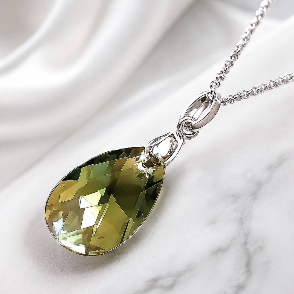 Collar de Plata 925 con Dije de Cristal Diseño Gota Verde para Mujer Joya Elegante para Regalo