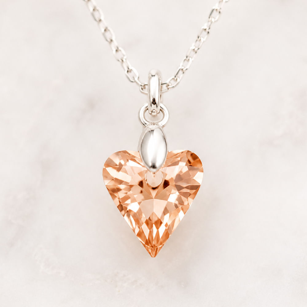 Collar de Plata 925 con Dije Corazón de Cristal Color Ámbar Joyeria Elegante para Mujer