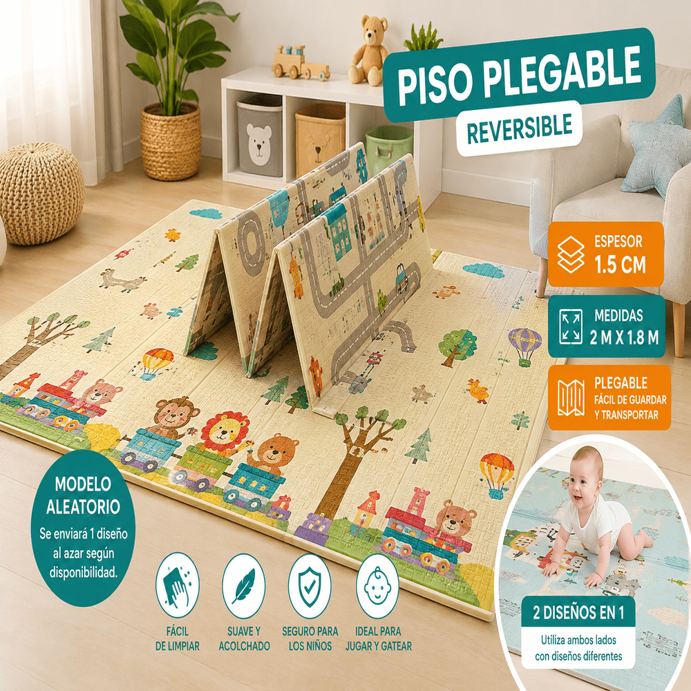 Alfombra Piso Plegable Infantil Reversible 2 x 1.8 m