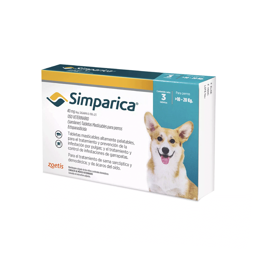 Simpárica 10 a 20 Kg x 3 Tab