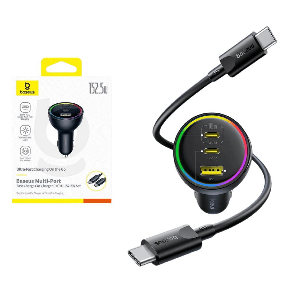 Cargador de Auto BASEUS Carga Rápida Total Salida 152.5 W Cable 1 M