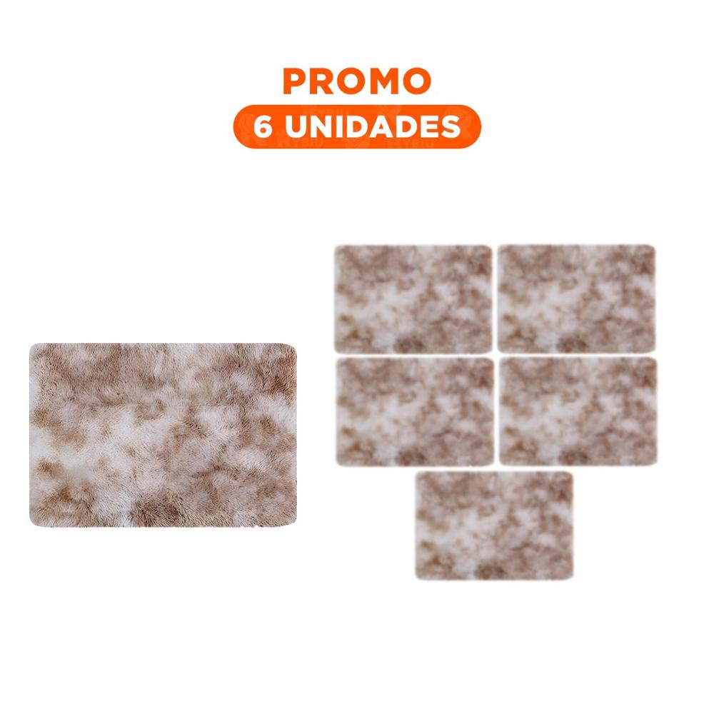 Pack6 Alfombrilla de Textura Peluche Blanco y Camello Rectangular 40x60cm Y Regalo Sticker