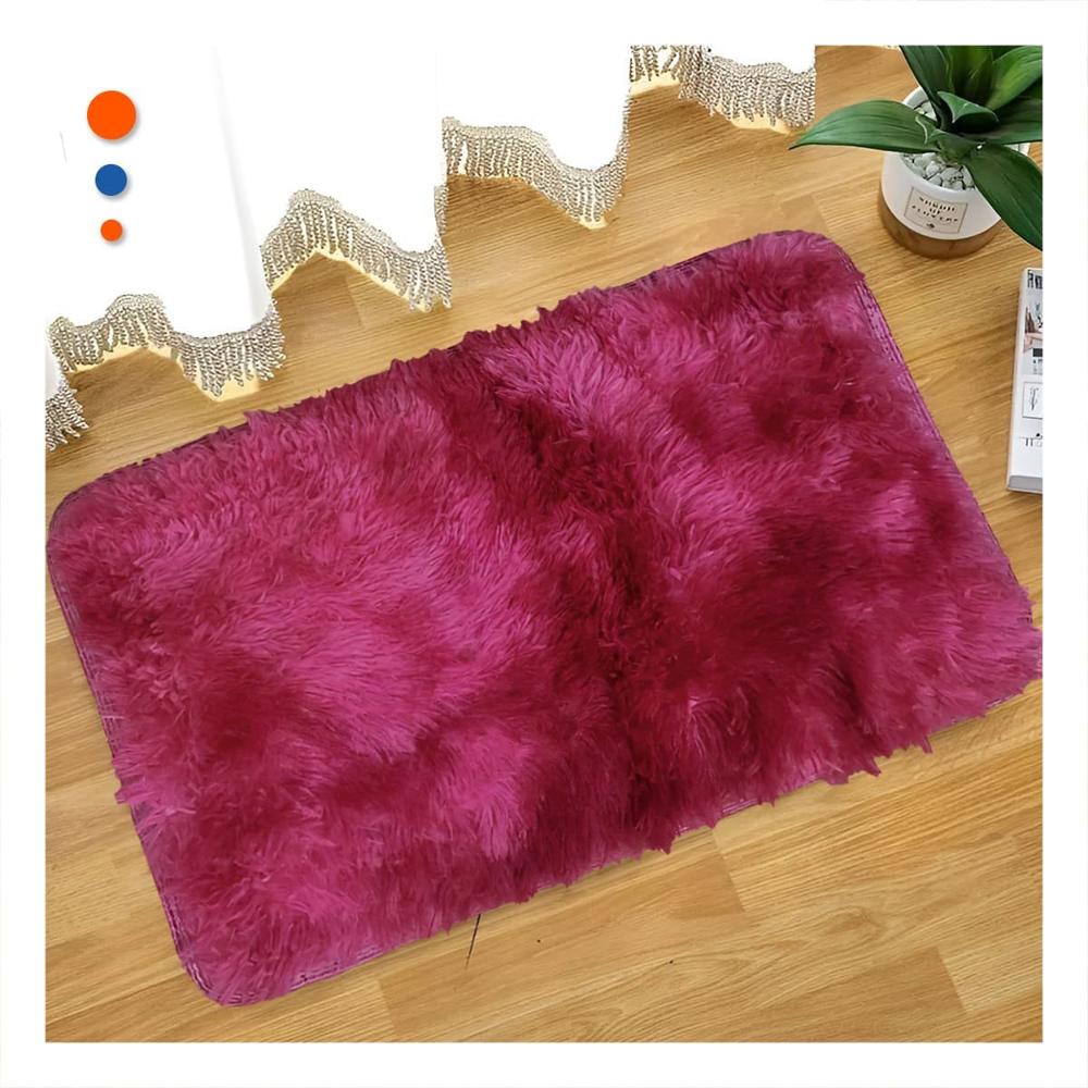 Alfombra Rectangular de Textura Peluche Fucsia y Guinda con Dimensiones 40x60cm