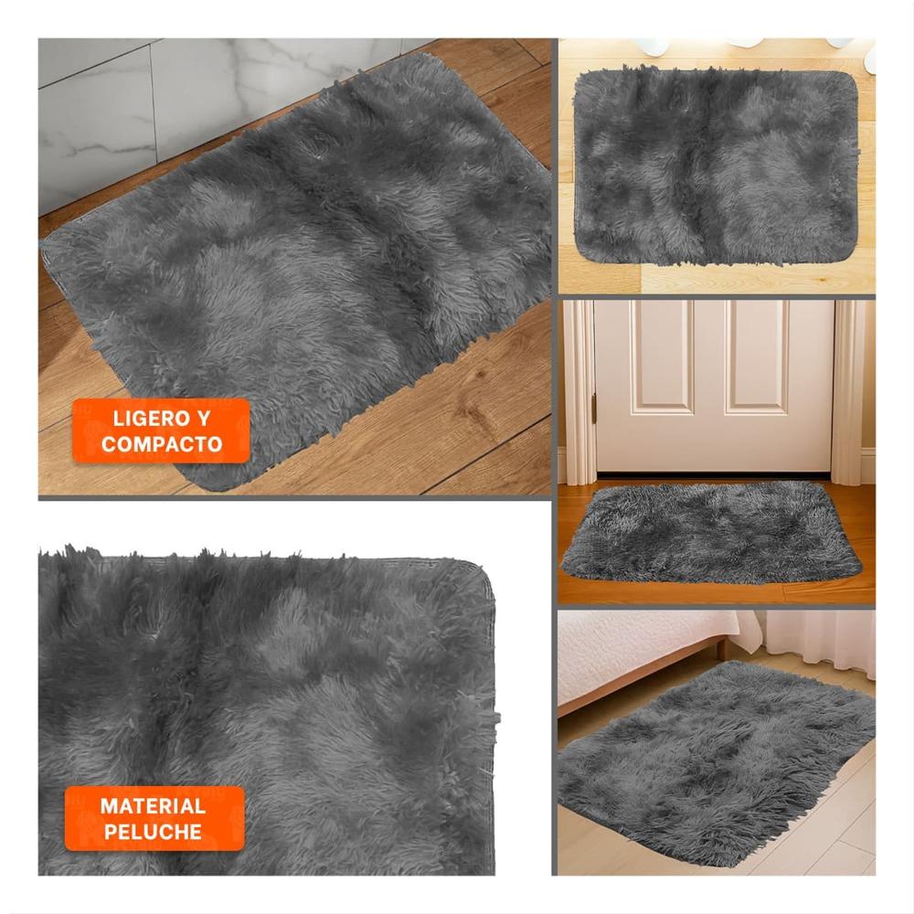 Alfombra Rectangular Negro y Plomo de Textura Peluche en Dimensiones 40x60cm Y Ligas Regalo