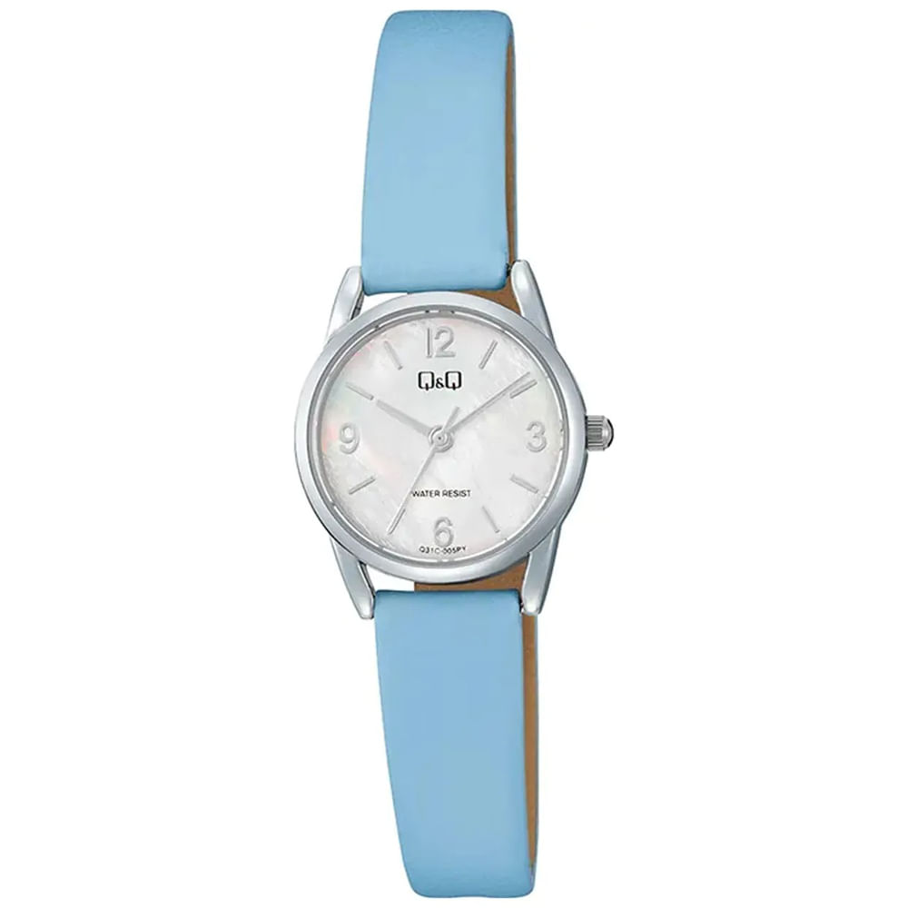 Reloj QyQ Modelo Q31C-005PY de Cuero Turquesa Elegante Resistente al Agua y Perfecto para Regalo