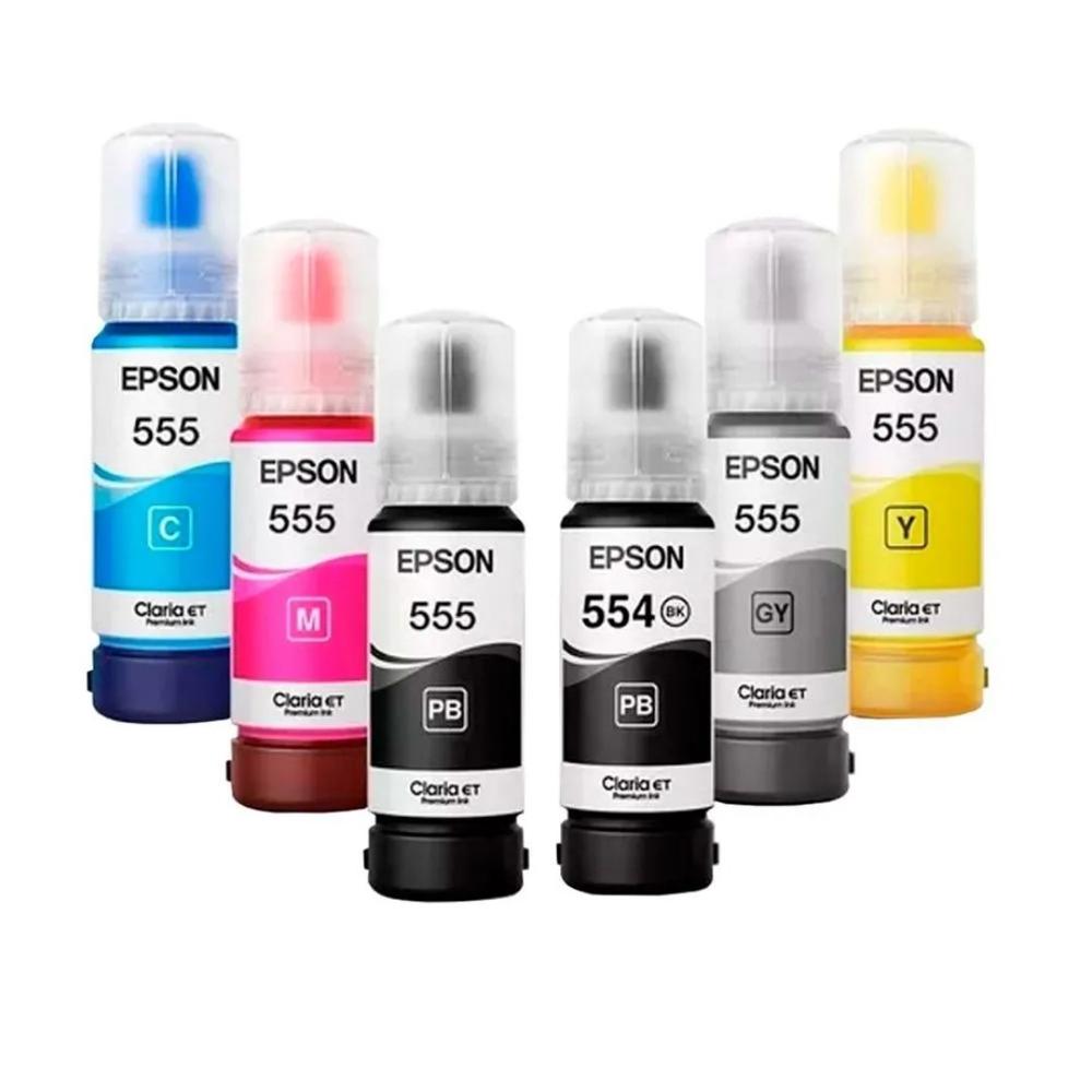 Kit de Tintas Originales Epson T554/T555 (6 colores) 70ml para EcoTank L8160/L8180