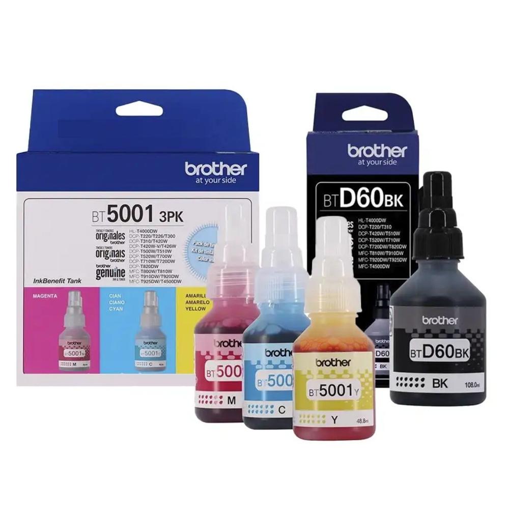 Kit de Tintas Brother (Negro + Color) BTD-60BK + BT5001-3PK - InkBenefit Tank DCP-T310 y más