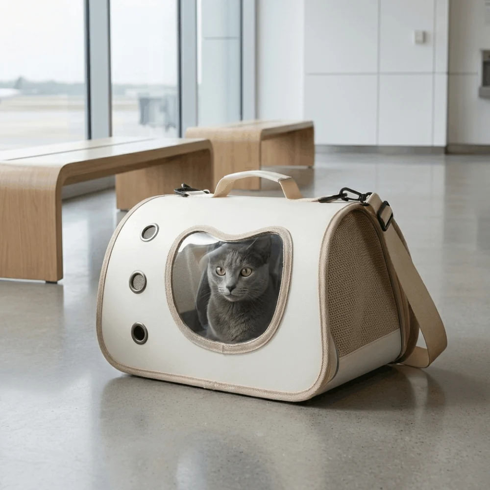 olso Transportador Plegable para Gatos Cómodo Ventilado y Seguro - 40x24x24 - BORDES BEIGE