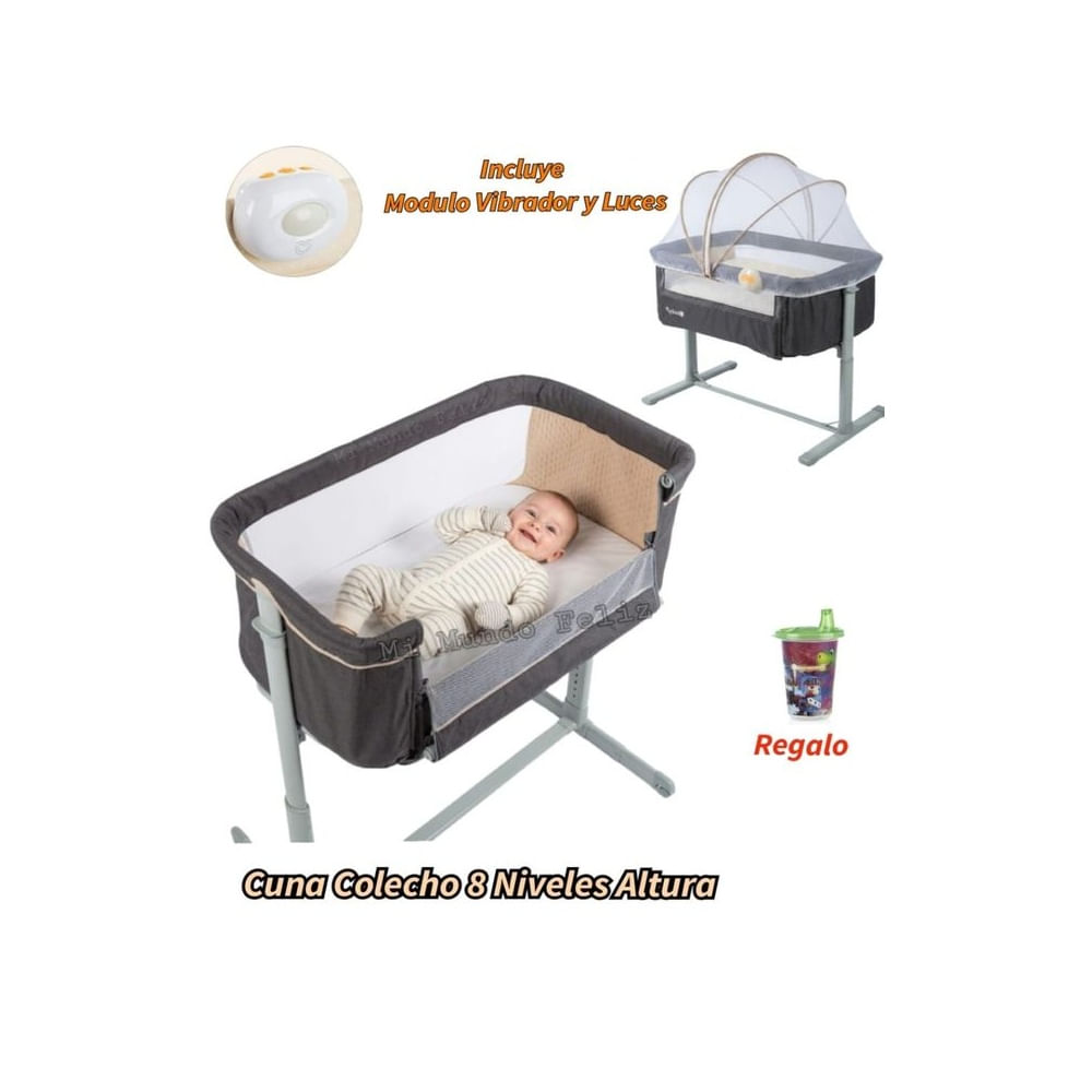 Cuna Colecho para Bebe Funcion Antireflujo 8 Niveles Altura Gris claro