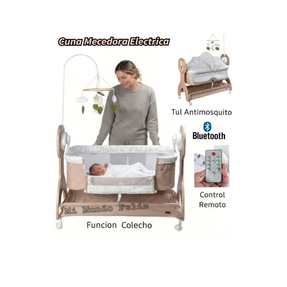 Cuna Colecho para Bebe Funcion Mecedor 3 Niveles Gris claro