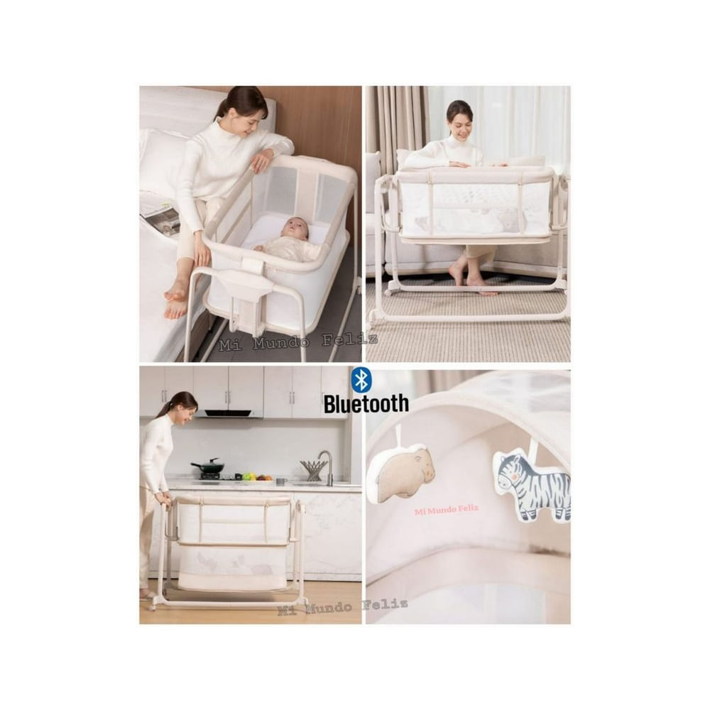 Cuna Colecho para Bebe Funcion Mecedor Electrico Beige Deluxe Gris claro