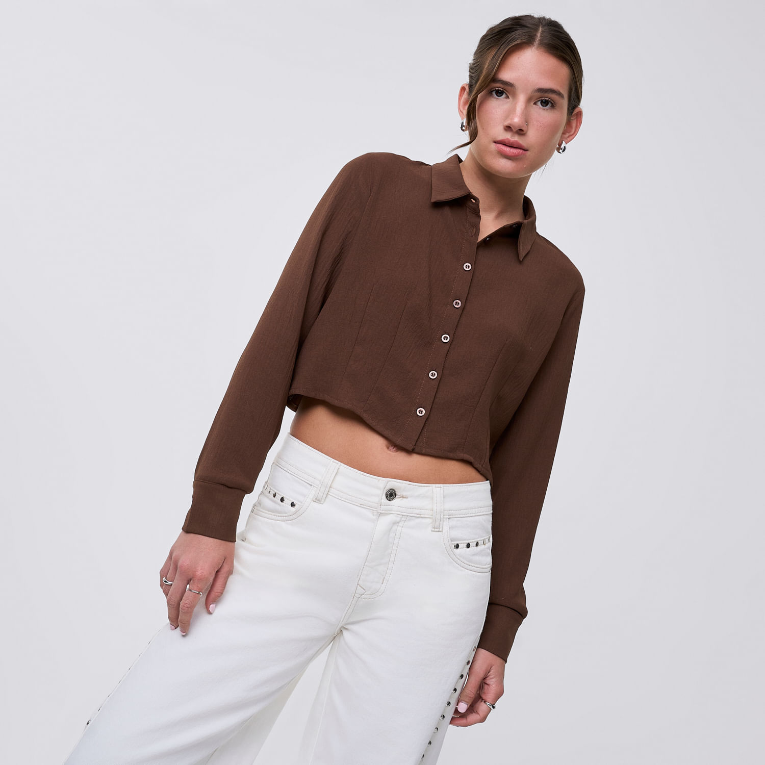 Blusa Mujer Pinzas Hypnotic Manga Larga Marrón M