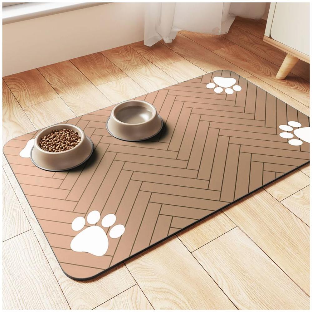 Tapete Alfombra de Alimentación Para Mascotas Absorbente y Antideslizante 80x50cm Crema