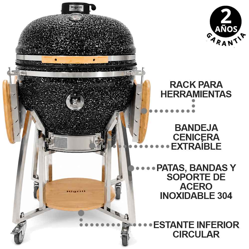 Kamado 26 Pulgadas Negro Con Puntos Blancos Brillante Premium Con Cenicero Y Herramientas HIGRILL