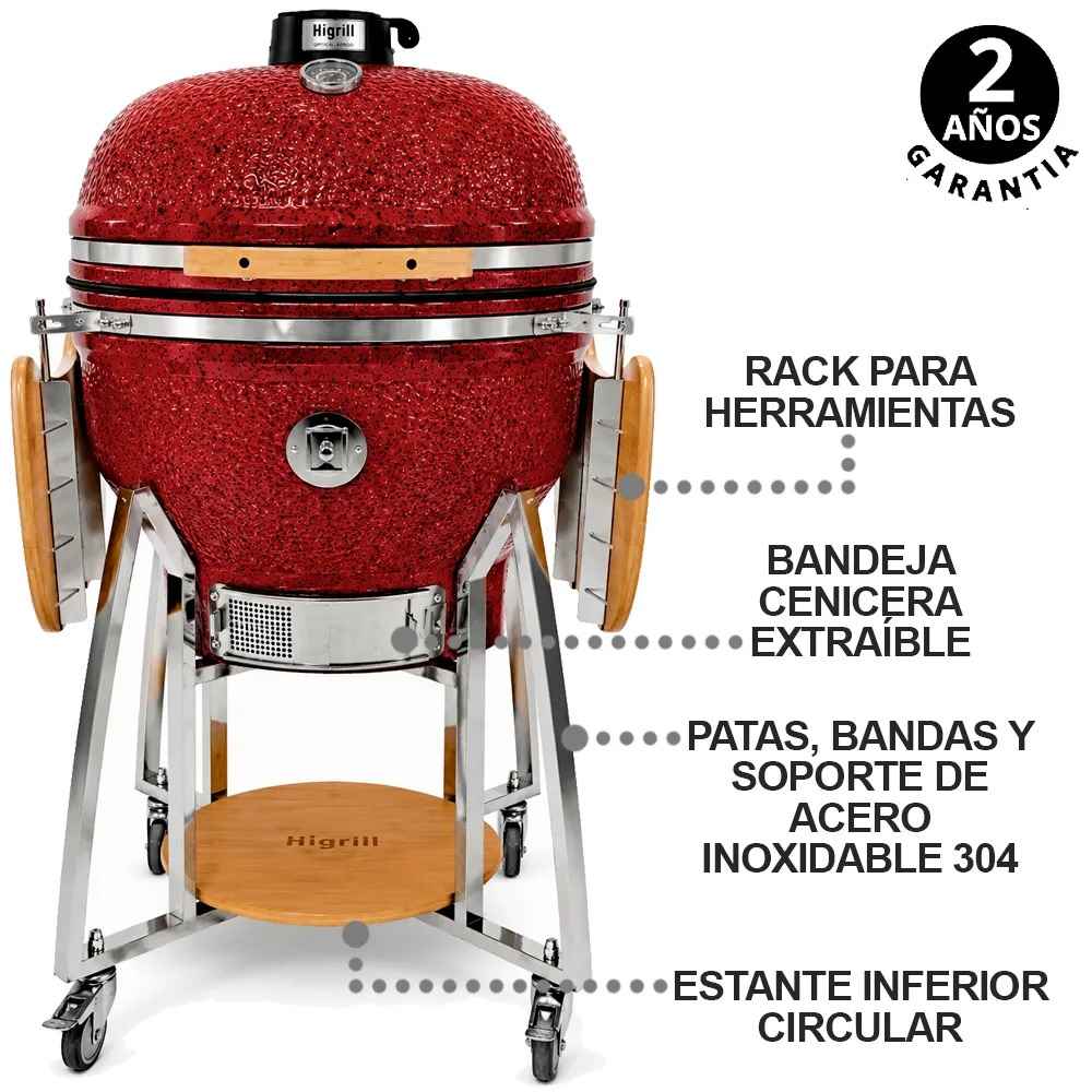 Kamado 26 Pulgadas Rojo Con Puntos Negros Brillante Premium Con Cenicero Y Herramientas HIGRILL