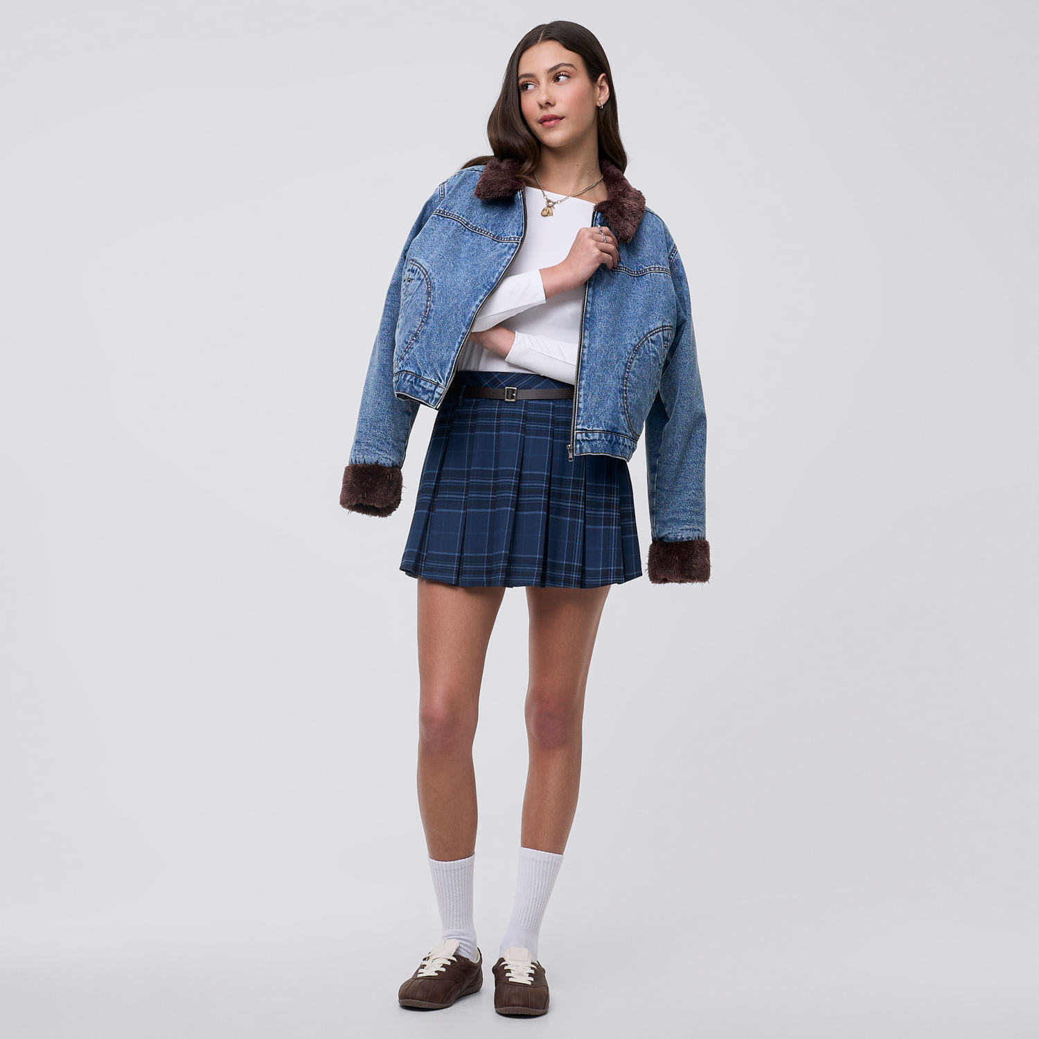 Falda Corta Mujer Tablero Amc Cobalto Oscuro S
