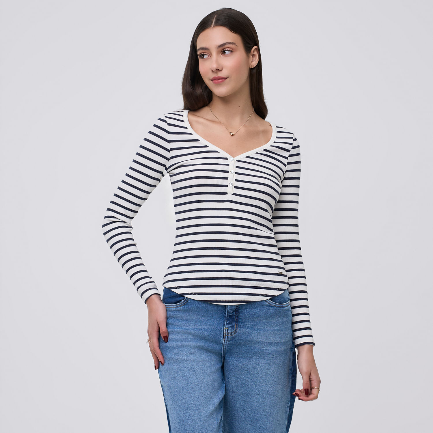 Polo Mujer Snap Amc Manga Larga Azul Marino M