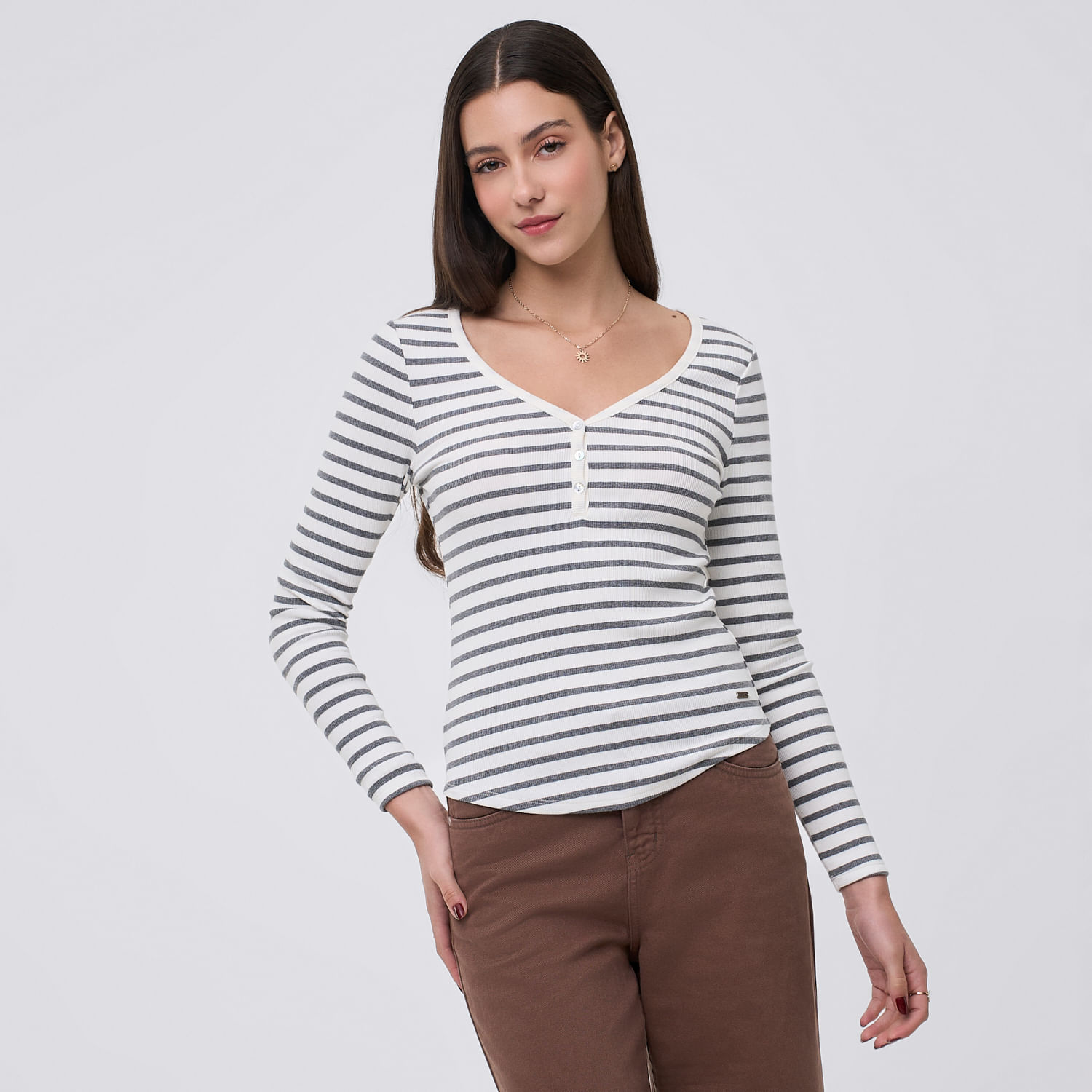 Polo Mujer Snap Amc Manga Larga Gris Claro S
