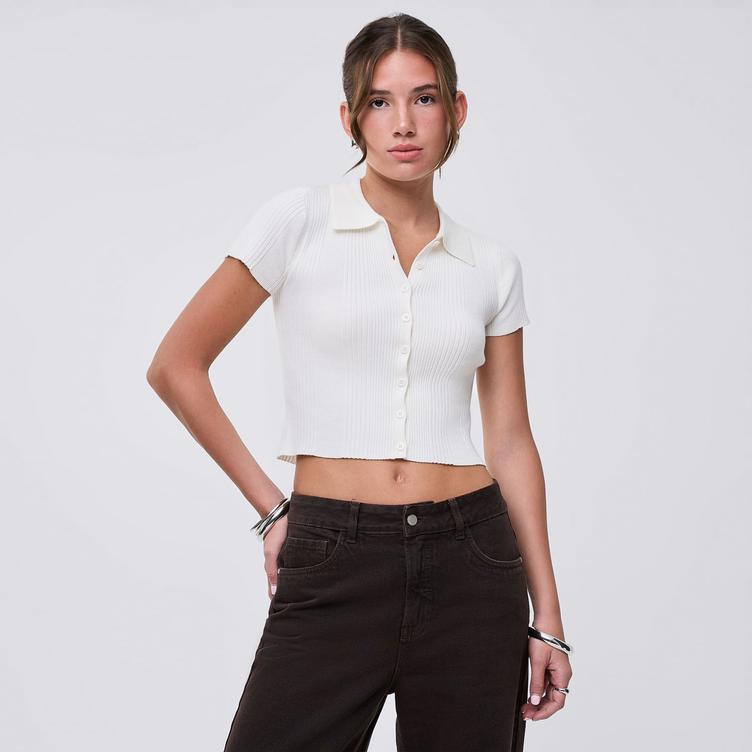 Chompa Hilo Mujer Jonas Hypnotic Manga Corta Blanco Xs