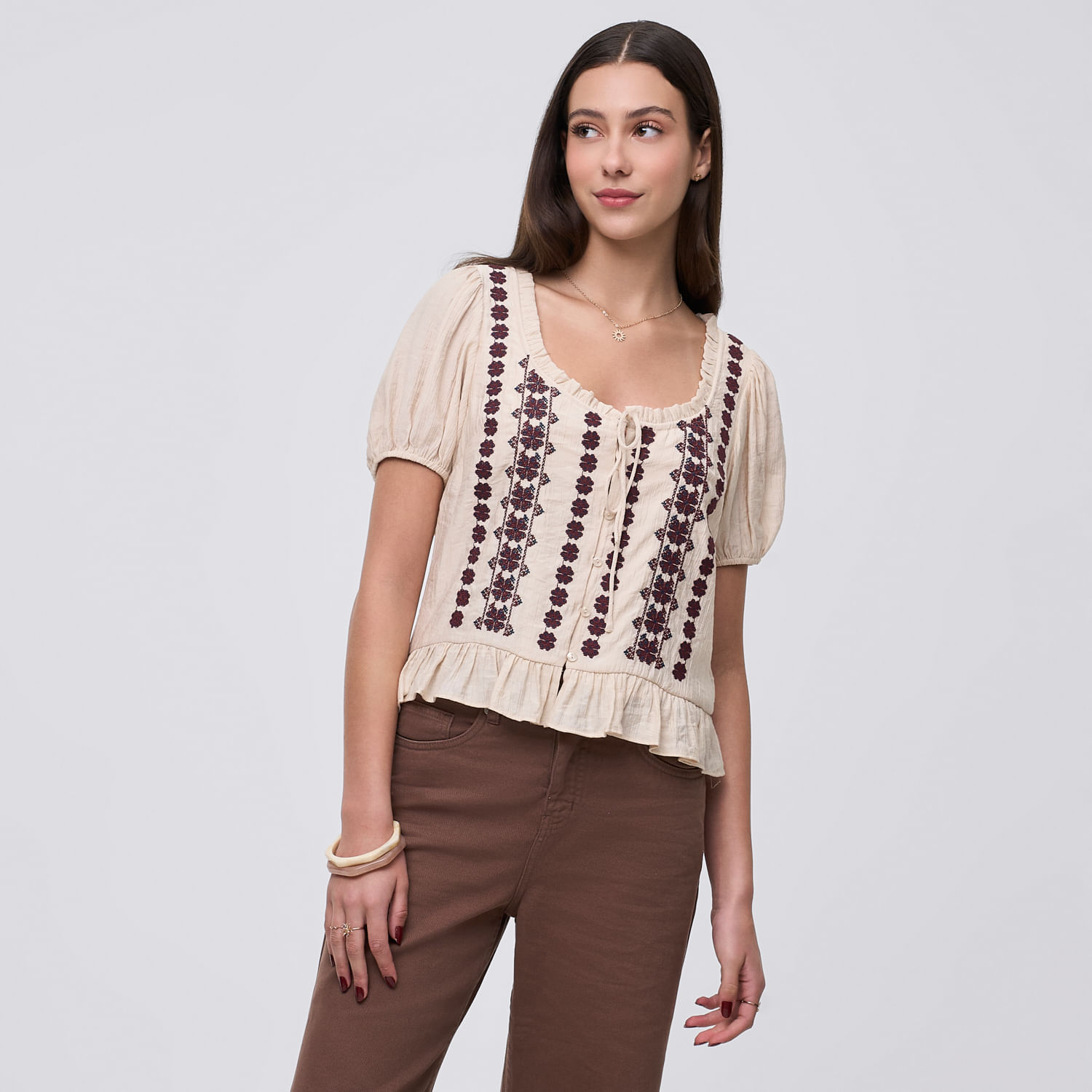 Blusa Mujer Campi Amc Manga 3/4 Beige M