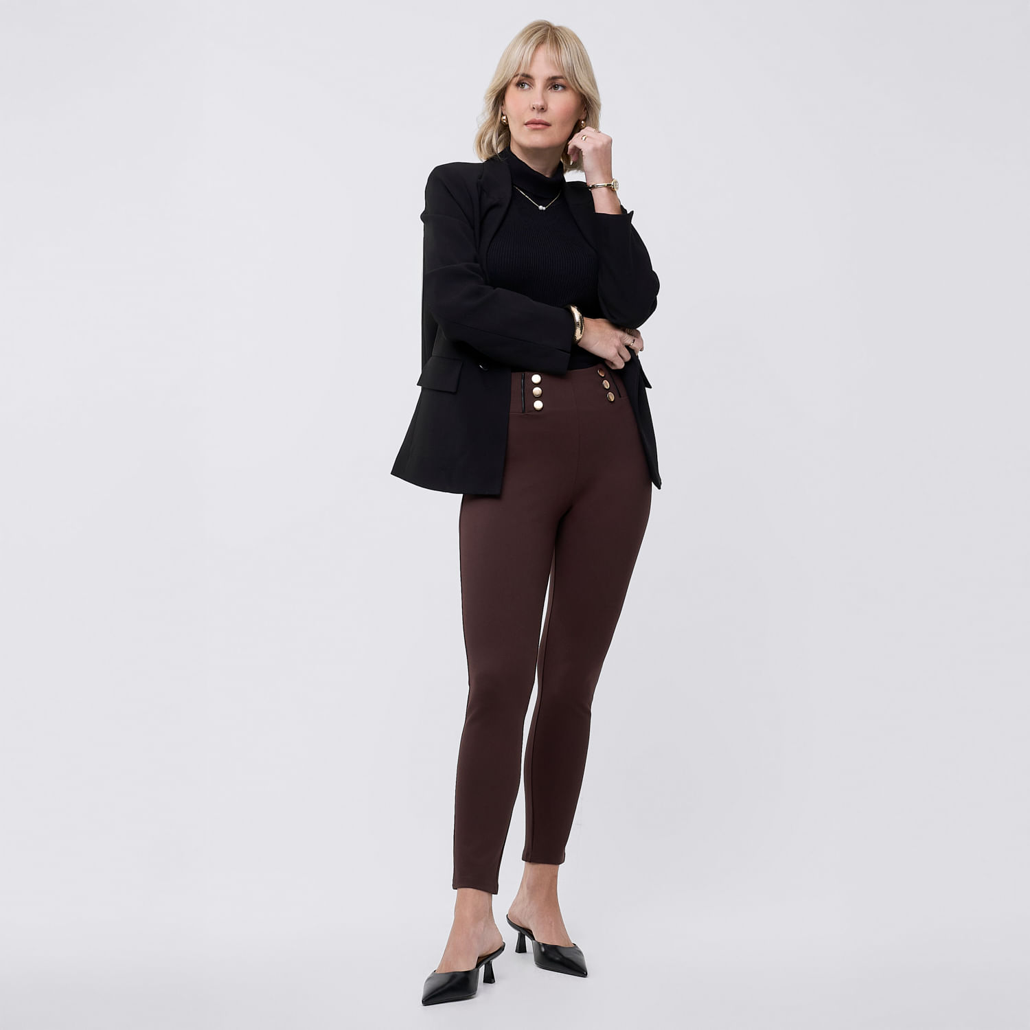 Legging Mujer Botones Zafin Café L