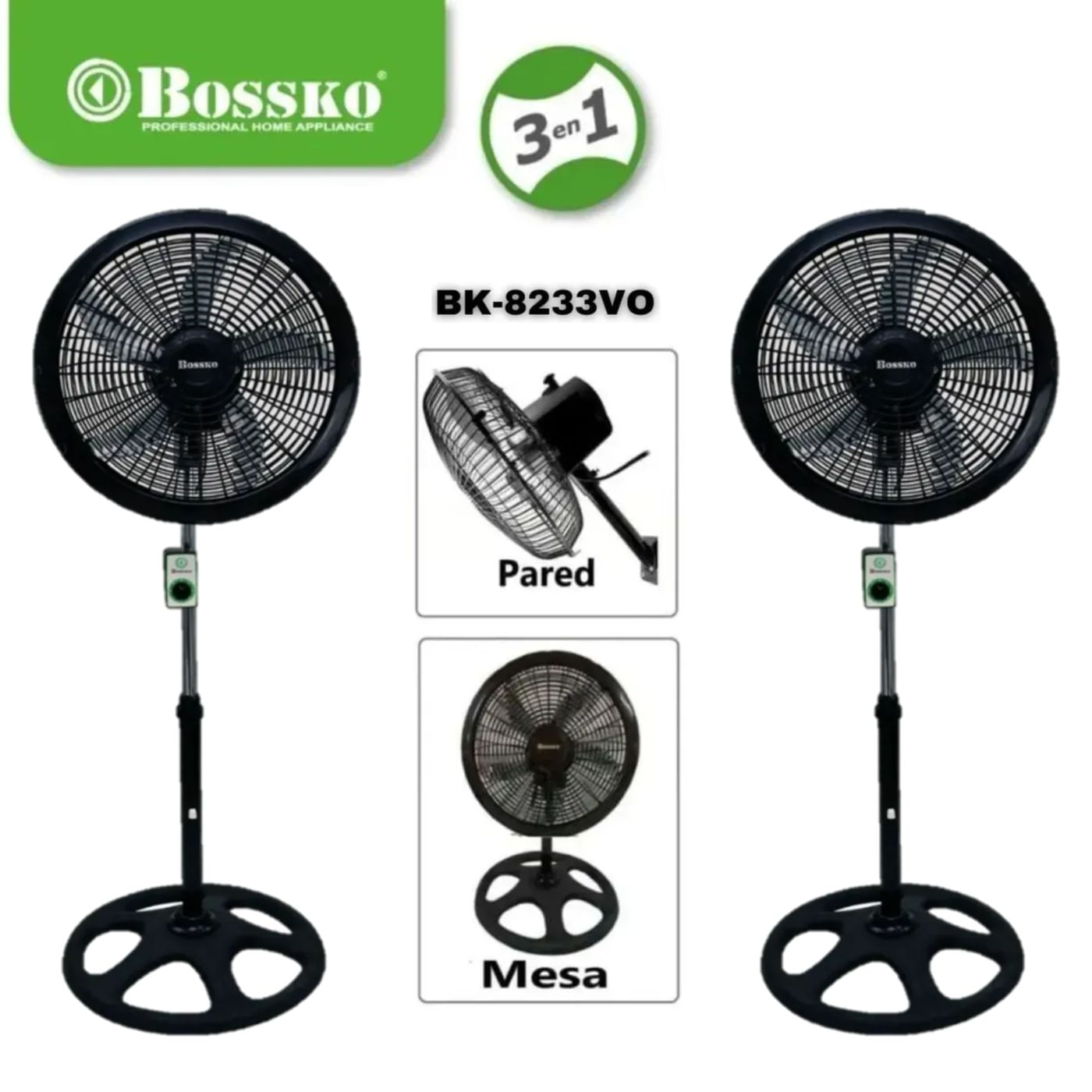 Ventilador 18 pulgadas Orbital BOSSKO 250 Wats BK-8233VO X CAJA 2 Uni- NEGRO