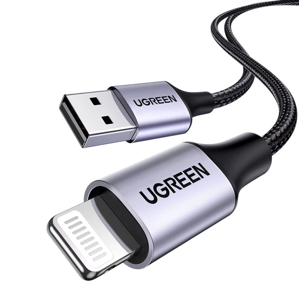 Cable USB-A a Lightning UGREEN Trenzado Carcasa de Aluminio 1 M Negro 60156