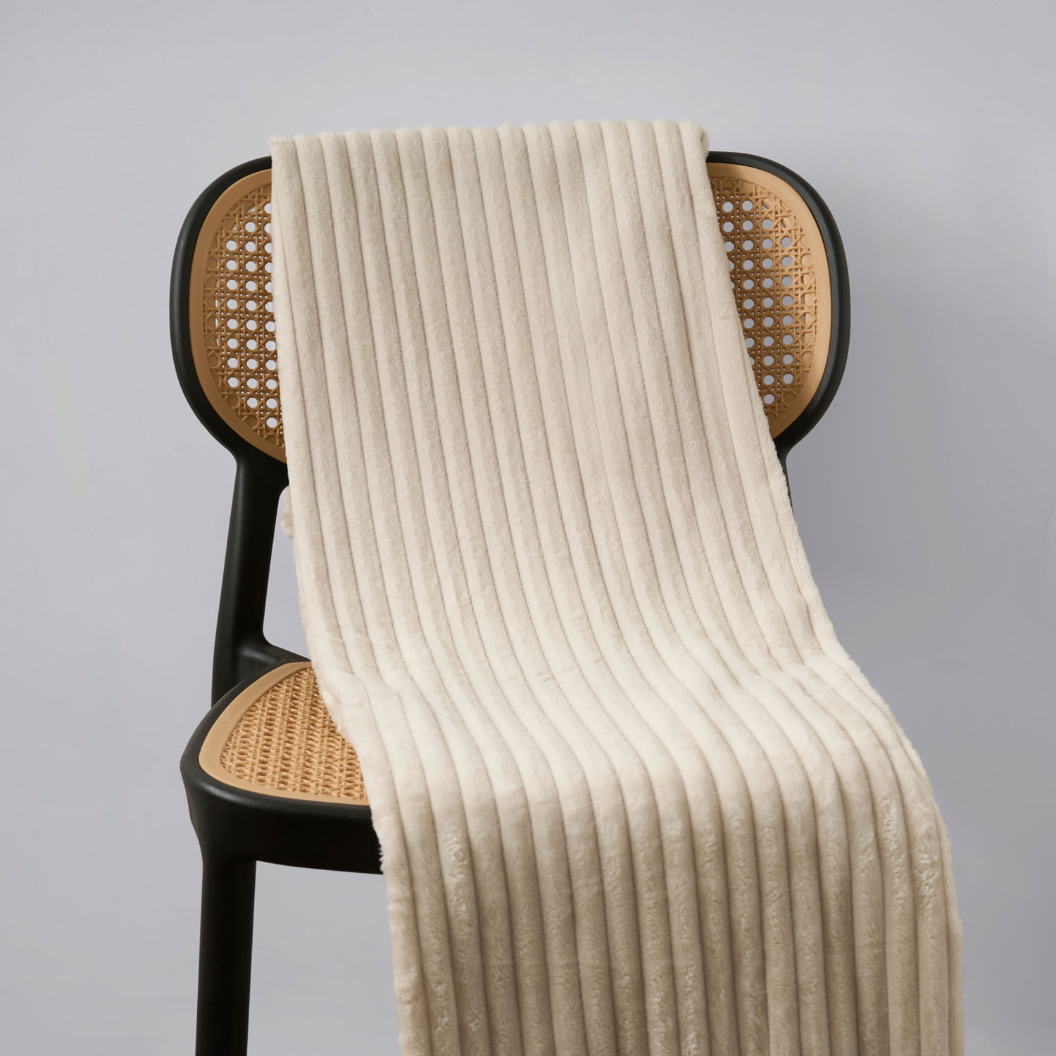Manta Flannel Rayas Beige